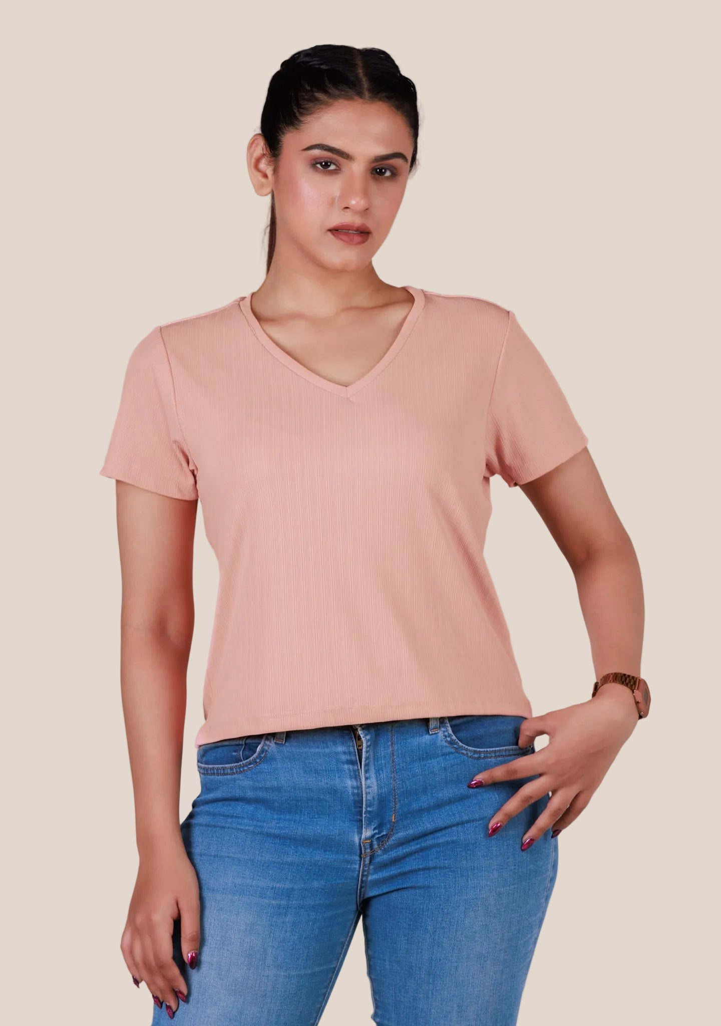 Ladies Crop V-Neck T-Shirt