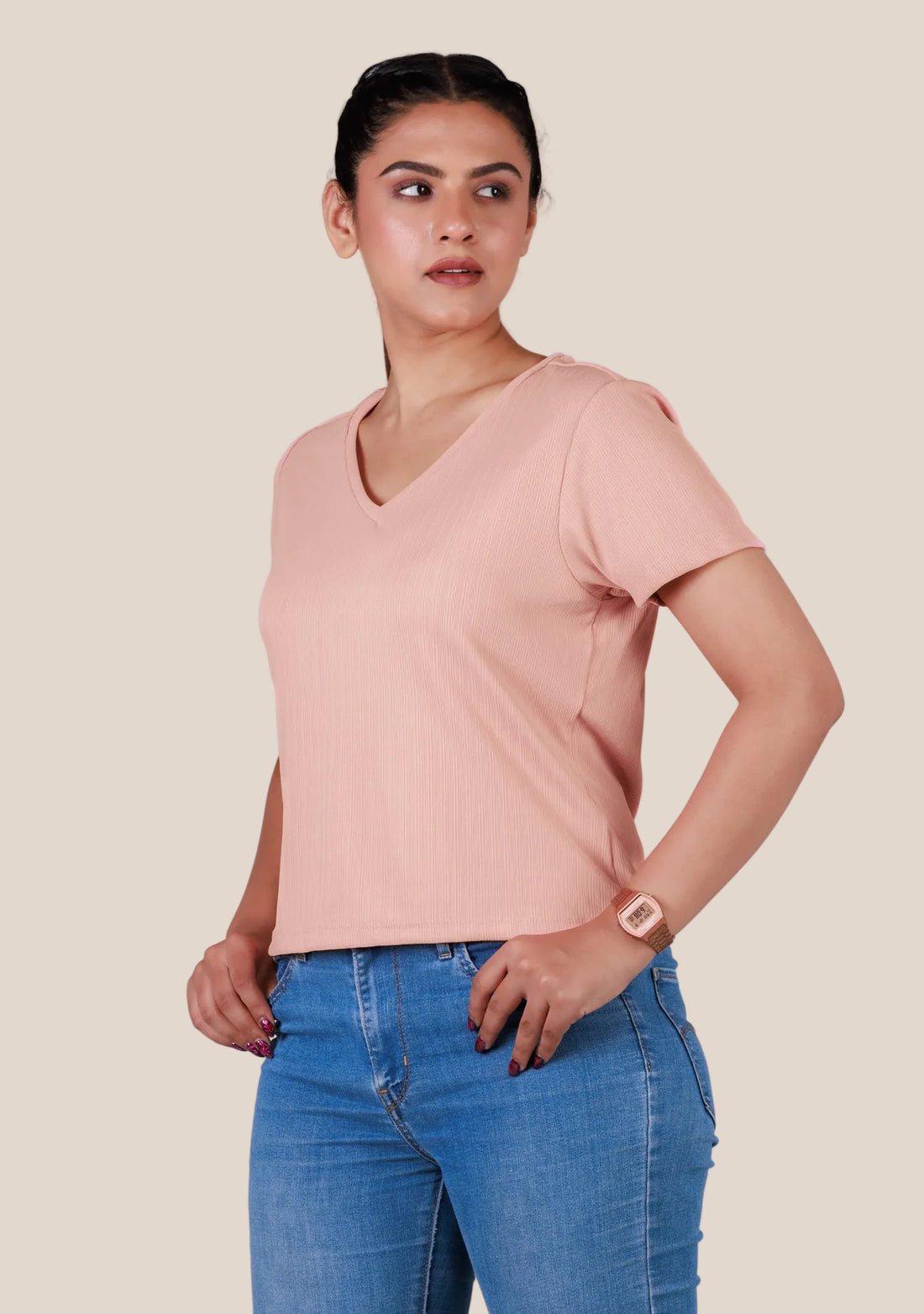 Ladies Crop V-Neck T-Shirt