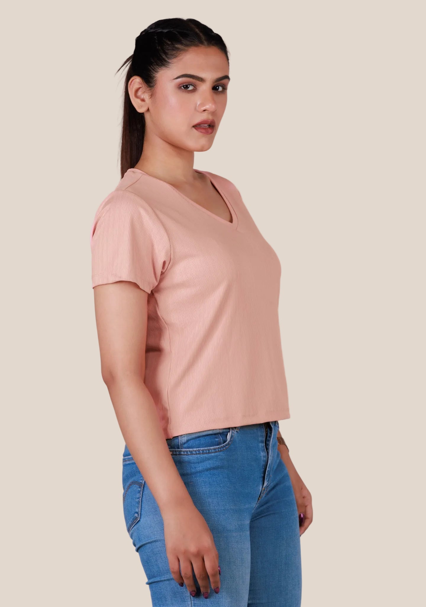 Ladies Crop V-Neck T-Shirt
