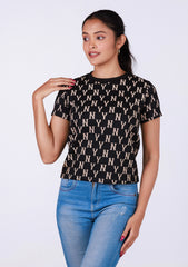 Short-Length T-Shirt - Black Gold Printed