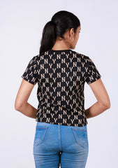 Short-Length T-Shirt - Black Gold Printed