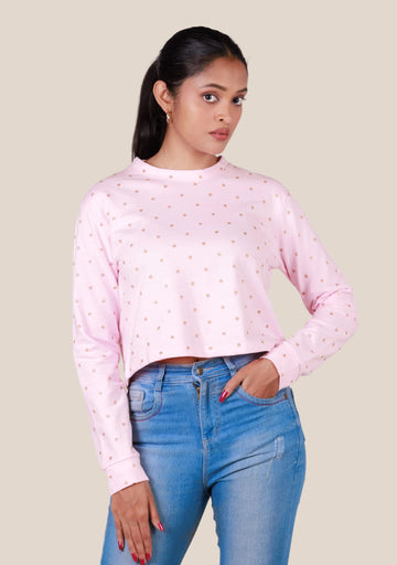 Ladies Long Sleeve Crop Top - Pink