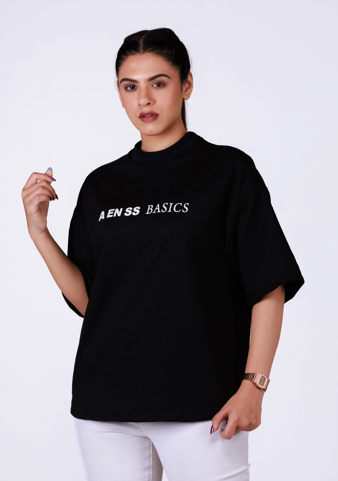 Ladies Over Size T-Shirt- Black