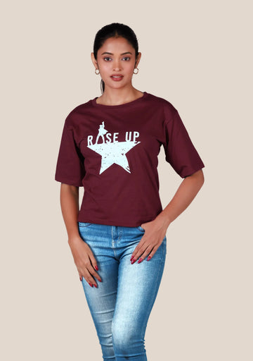 Ladies Drop Shoulder T Shirt - Dark Red