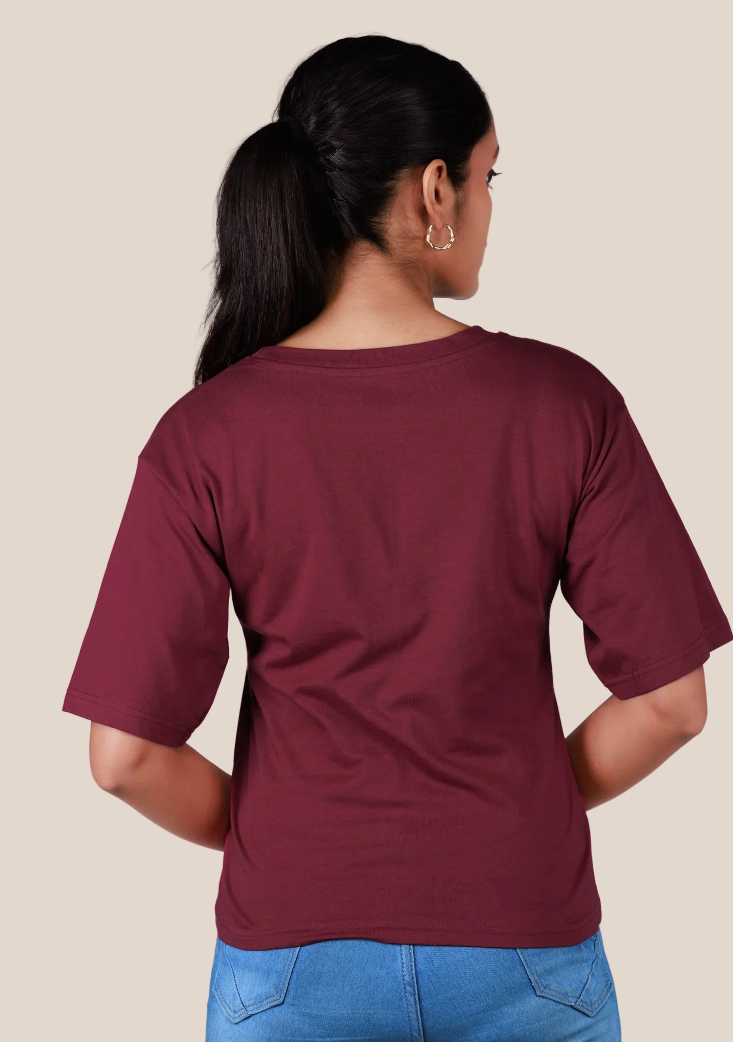 Ladies Drop Shoulder T Shirt - Dark Red